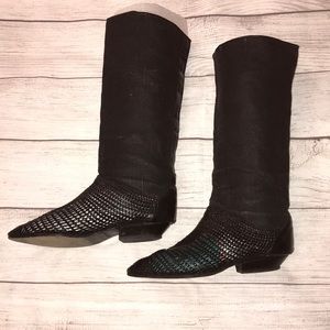 Vintage Designer boots - leather and linen
